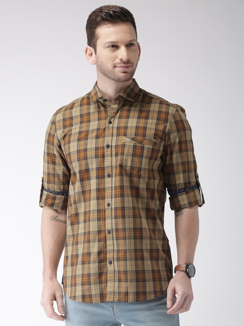 

FOGA Men Brown & Olive Green Tailored Fit Checked Casual Shirt