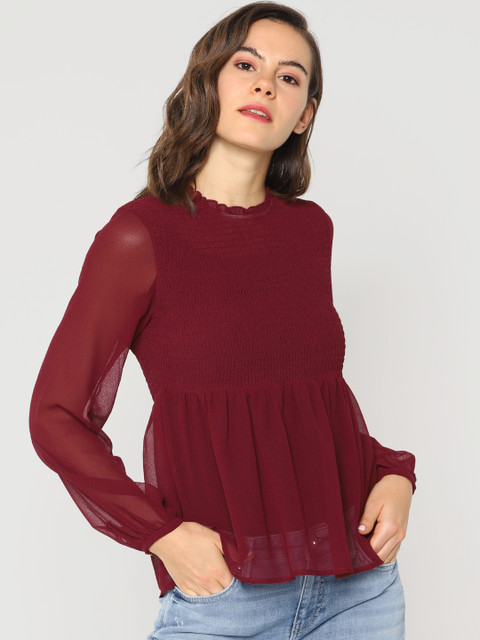 

ONLY Women Maroon Solid Peplum Top