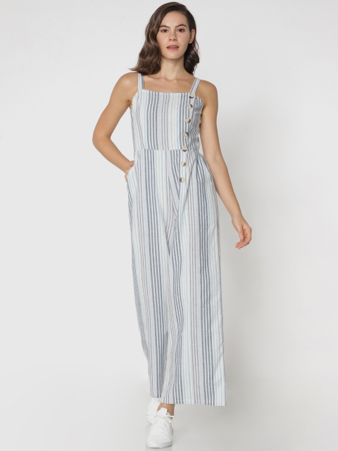 

ONLY White & Blue Printed Basic Jumpsuit