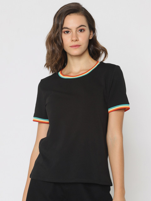 

ONLY Women Black Solid Round Neck T-shirt