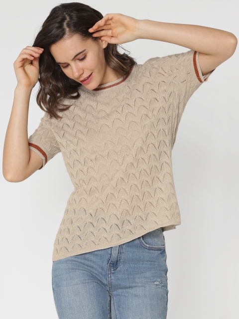 

ONLY Women Beige Self Design Top
