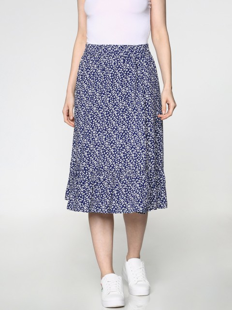

ONLY Women Navy Blue & White Printed A-Line Skirt