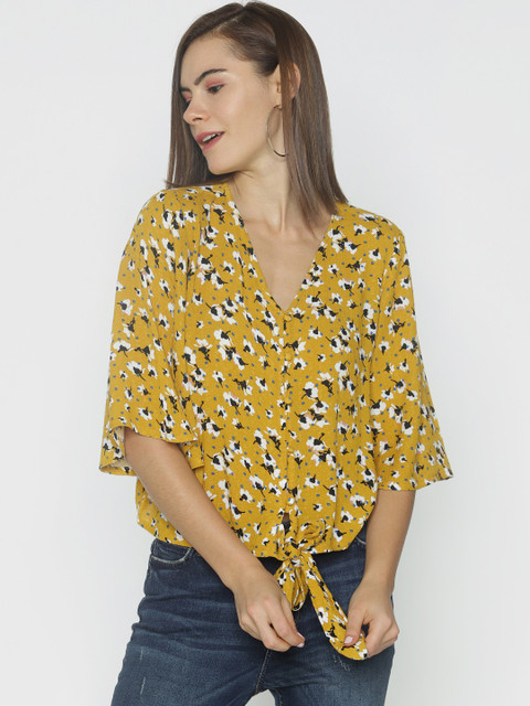 

ONLY Women Mustard Yellow Printed Top