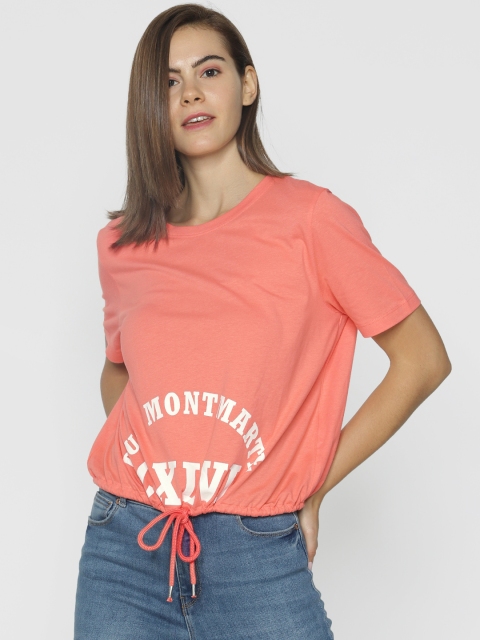 

ONLY Women Coral Pink Printed T-Shirt