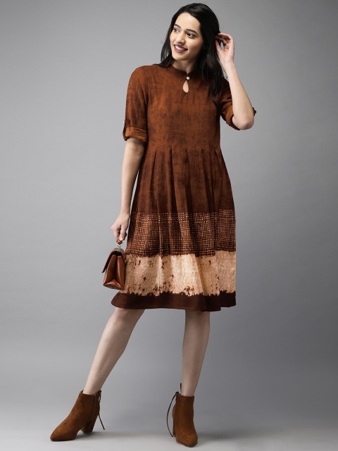 

Anouk Women Brown Dyed Fusion A-Line Kurta