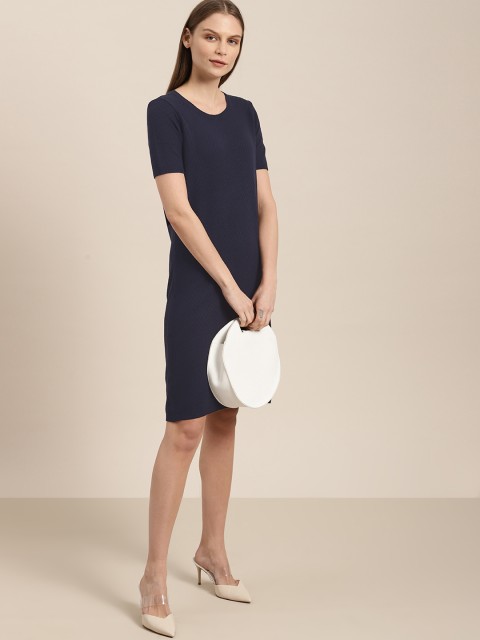 

her by invictus Women Navy Self-Design Jumper Dress, Navy blue