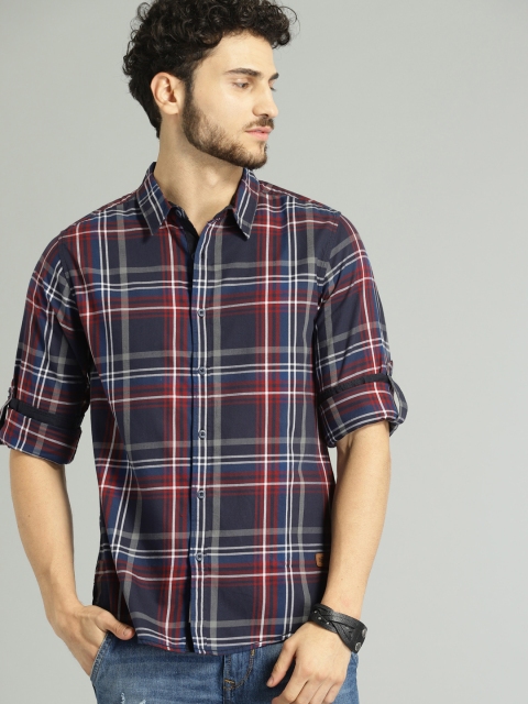 

Roadster Men Navy Blue & Red Checked Casual Shirt