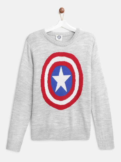 

YK Marvel Boys Grey Melange & Red Self Design Sweater