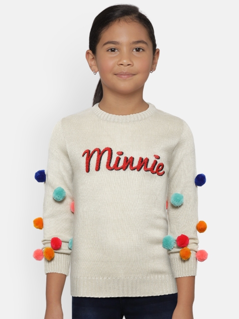 

YK Disney Girls Off-White Self Design Pullover Sweater