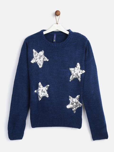 

YK Disney Girls Navy Blue Sequinned Sweater