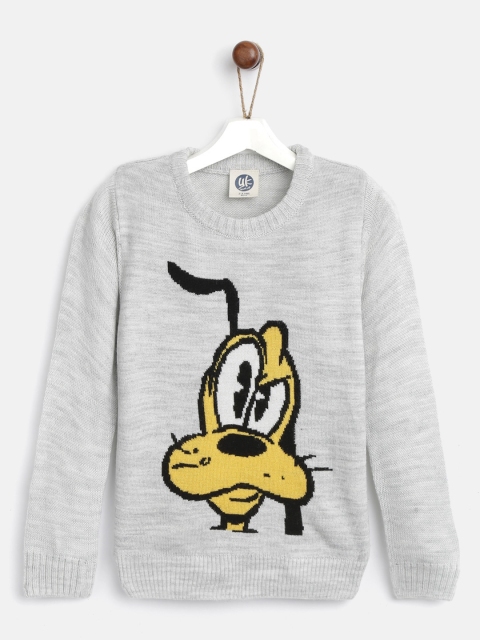 

YK Disney Boys Grey Melange & Yellow Mickey & Friends Self-Design Sweater