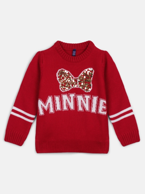 

YK Disney Girls Red & White Patterned Pullover with Sequinned Detail