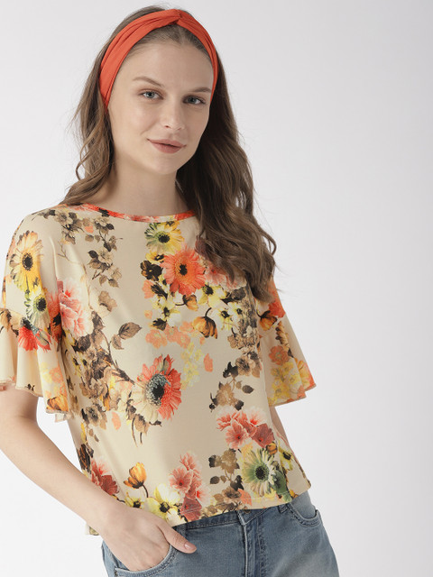 

Mast & Harbour Women Beige & Orange Printed Regular Top