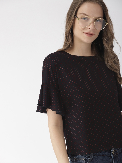 

Mast & Harbour Women Black & Red Polka Dot Printed Regular Top