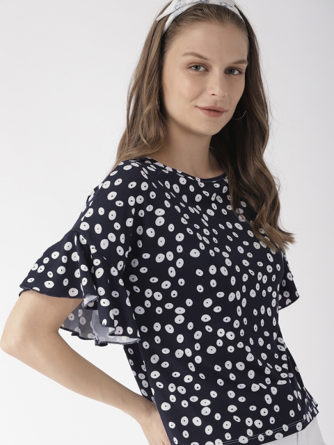 

Mast & Harbour Women Navy Blue & White Printed Regular Top