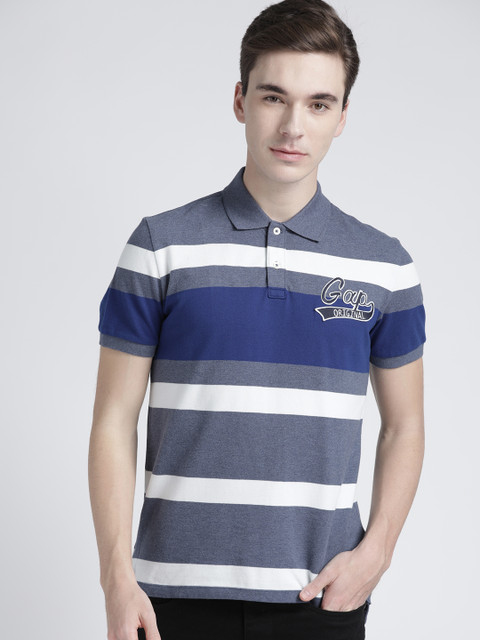 

GAP Men's Short Sleeve Striped Polo Shirt, Blue
