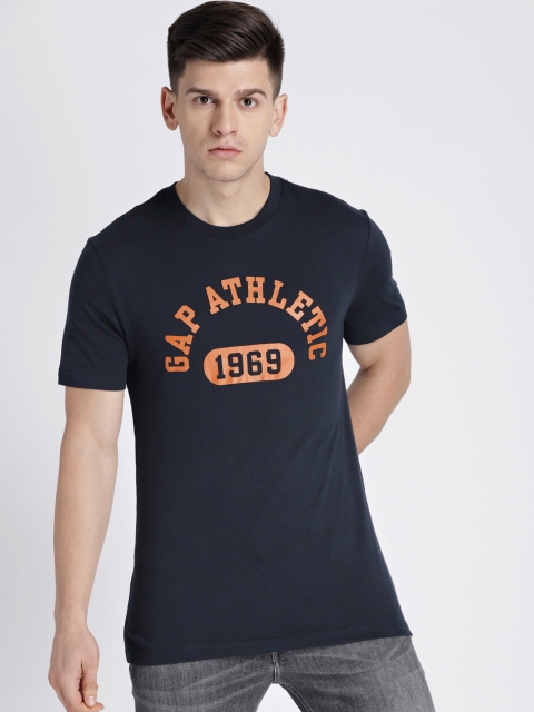 

GAP Men Navy Blue Printed Logo Short Sleeve Crewneck T-Shirt
