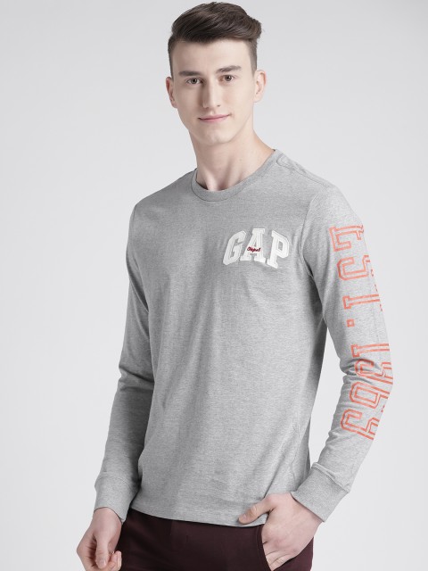 

GAP Men's Full Sleeve Crewneck Logo T-Shirt, Grey melange