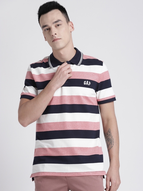

GAP Men's Logo Striped Polo Shirt, Pink