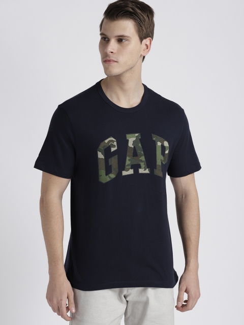 

GAP Men's Logo Crewneck T-Shirt in Slub Cotton, Navy blue