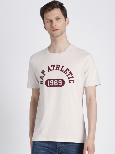 

GAP Men Off White Printed Logo Short Sleeve Crewneck T-Shirt