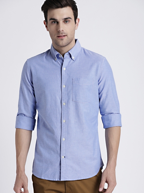 

GAP Men Blue Solid Casual Oxford Shirt in Slim Fit