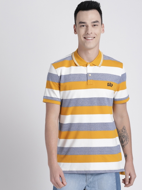

GAP Men's Logo Striped Polo Shirt, Mustard