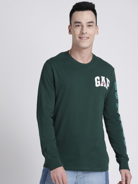 

GAP Men's Full Sleeve Crewneck Logo T-Shirt, Green