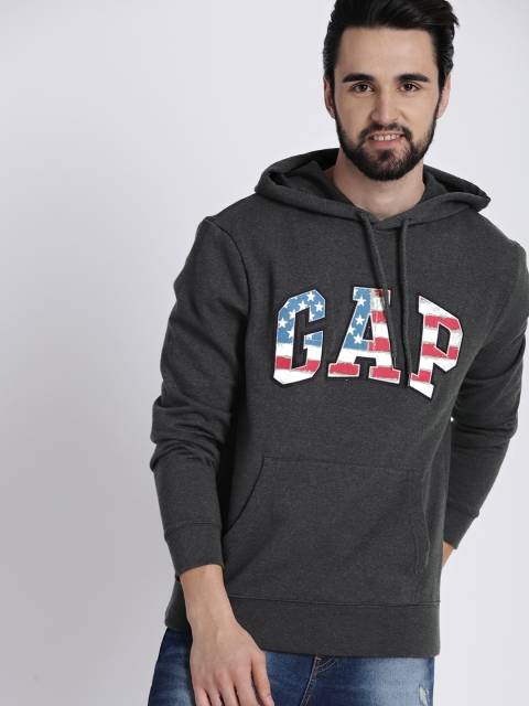 

GAP Men Grey Printed Hooded Sweatshirt
