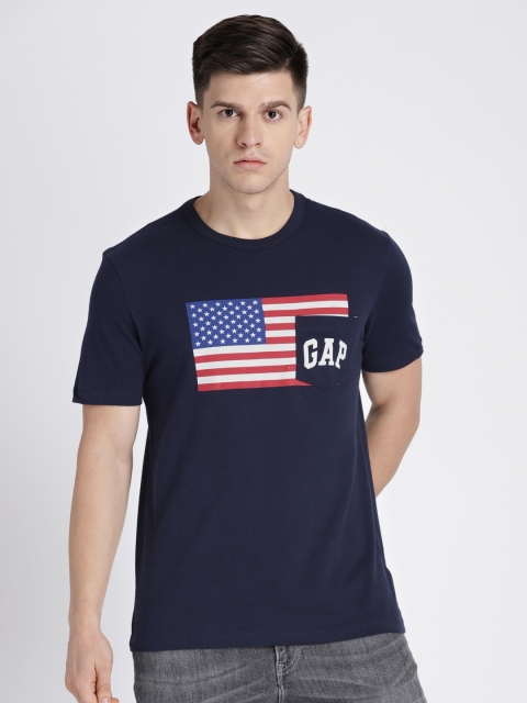 

Gap Men Navy Blue Printed Logo Flag Short Sleeve T-Shirt