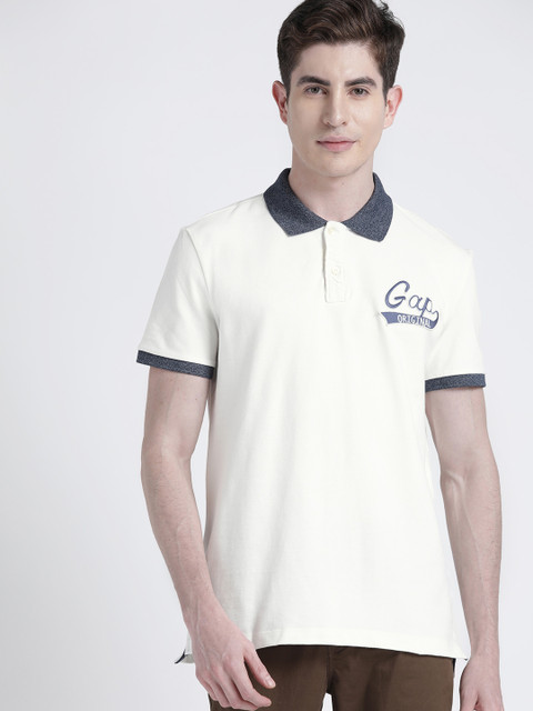 

GAP Men's Polo Shirt with Contrast Grindle Collar, Off white