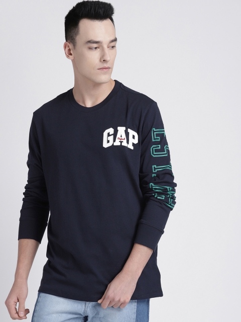 

GAP Men's Full Sleeve Crewneck Logo T-Shirt, Navy blue