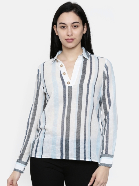 

Vero Moda Women Blue & White Striped Shirt Style Top