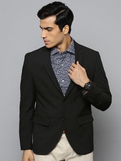 

Blackberrys Men Black Solid Slim Fit Single-Breasted Semiformal Blazer