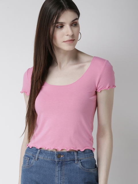 

FOREVER 21 Women Pink Solid Fitted Top