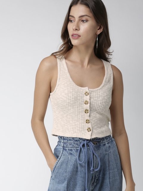 

FOREVER 21 Women Beige Self-Design Top