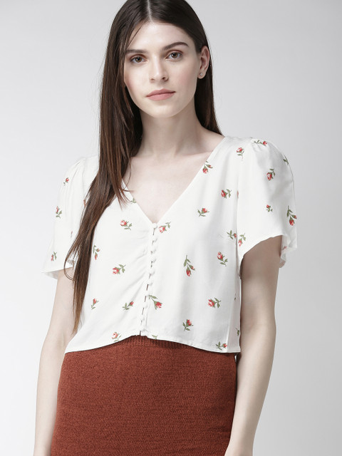 

FOREVER 21 Women White Printed Shirt Style Top