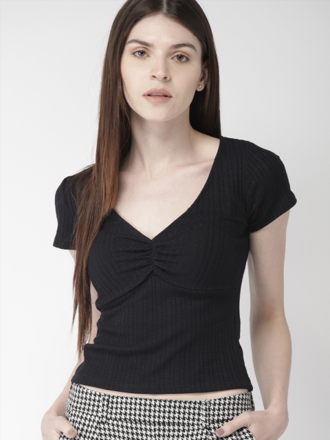 

FOREVER 21 Women Black Striped Regular Top