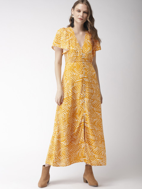 

FOREVER 21 Women Mustard Yellow Printed Maxi Dress