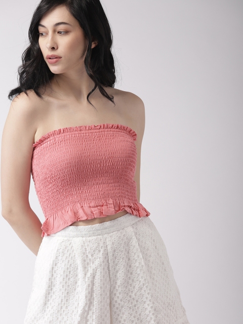 

FOREVER 21 Women Pink Solid Tube Top