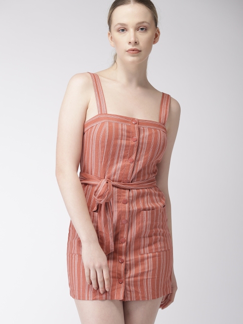 

FOREVER 21 Women Rust Pink & Cream-Coloured Sheath Dress