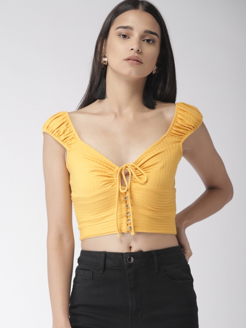 

FOREVER 21 Women Mustard Yellow Solid Top