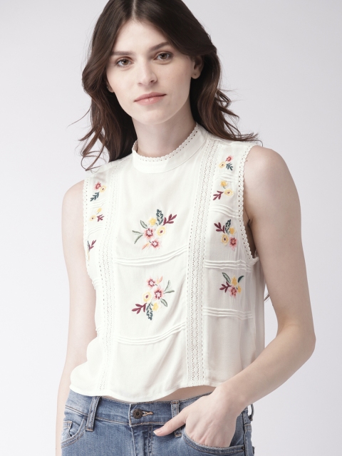 

FOREVER 21 Women White Self Design Top