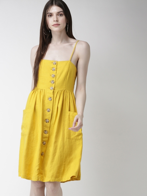 

FOREVER 21 Women Yellow Solid Fit and Flare Dress