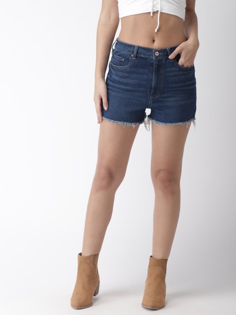 

FOREVER 21 Women Blue Washed Regular Fit Denim Shorts