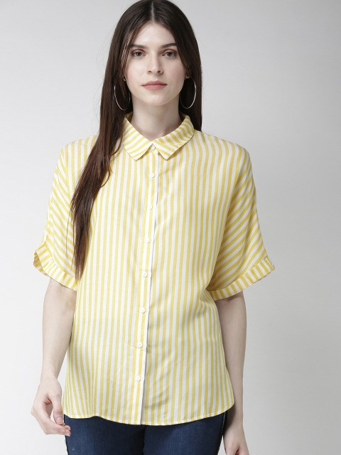 

FOREVER 21 Women Off-White & Yellow Striped Shirt