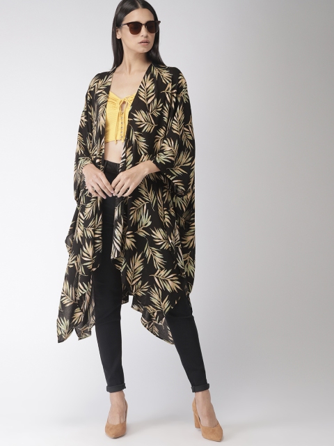 

FOREVER 21 Women Black Printed Open Front Shrug