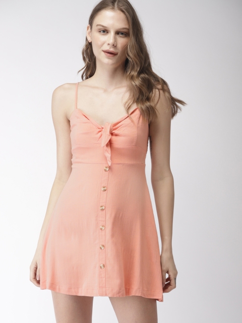 

FOREVER 21 Women Peach-Coloured Solid A-Line Dress