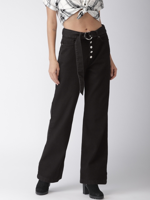 

FOREVER 21 Women Black Flared High-Rise Clean Look Jeans