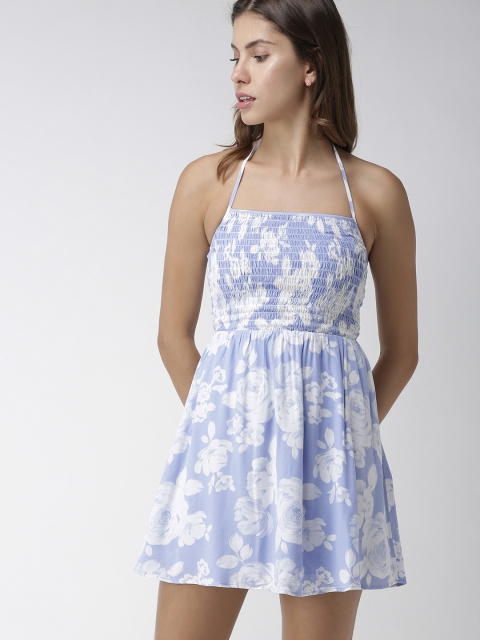 

FOREVER 21 Women Blue & White Printed Fit and Flare Dress
